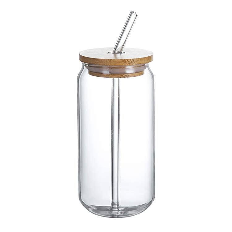 Faith 16oz Clear Beer Glass Can with Bamboo Wood Lid