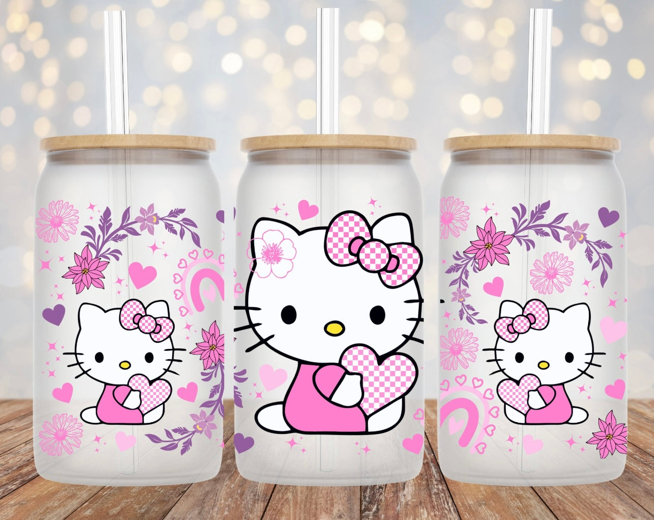 My Little Kitty 16oz Frosted Beer Glass Can with Bamboo Wood Lid