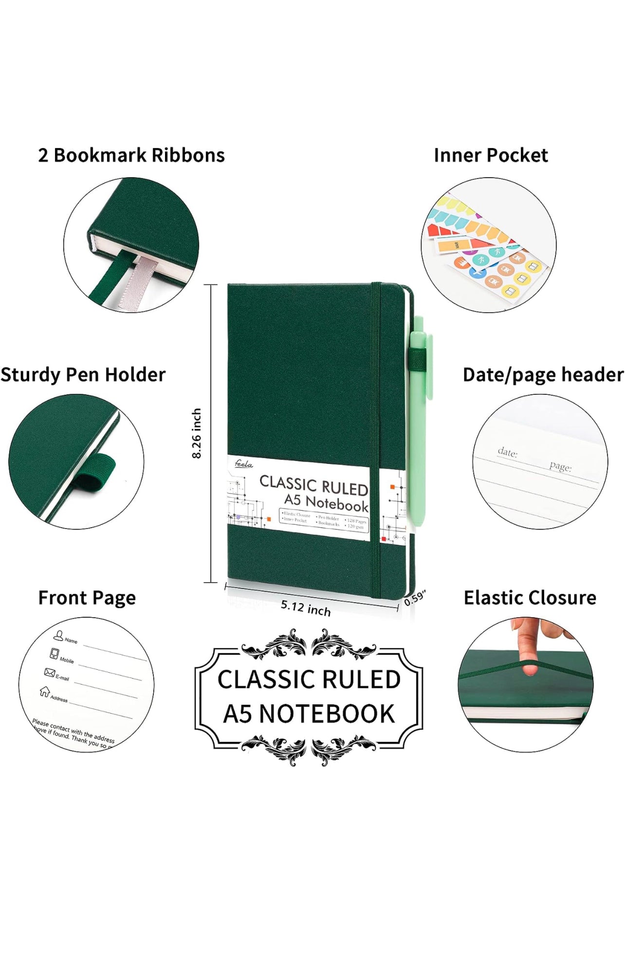 Design Personalized Faux Leather Hardcover Journal-Emerald
